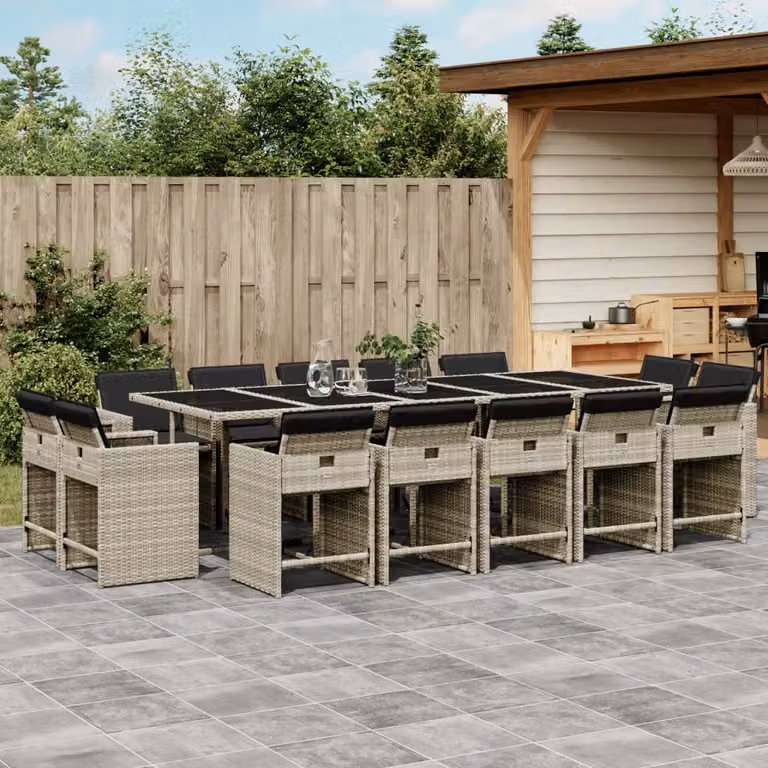 vidaXL Set da Pranzo da Giardino 15 pz in Polyrattan con Cuscini Grigio Antracite e Piano in Vetro