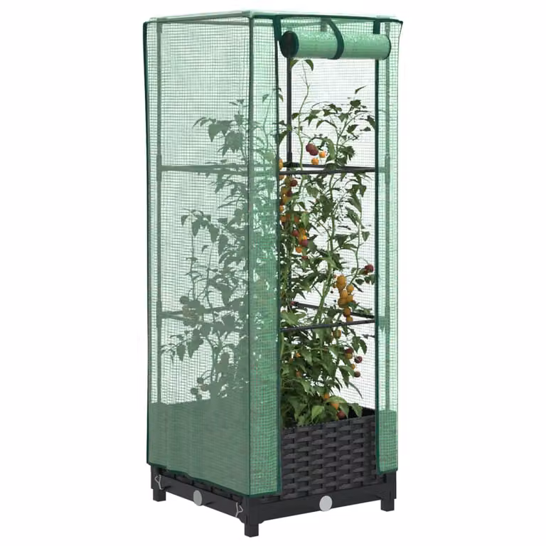 Letto rialzato con copertura serra effetto rattan vidaXL nero e verde L/P/H: 40 x 40 x 123 cm