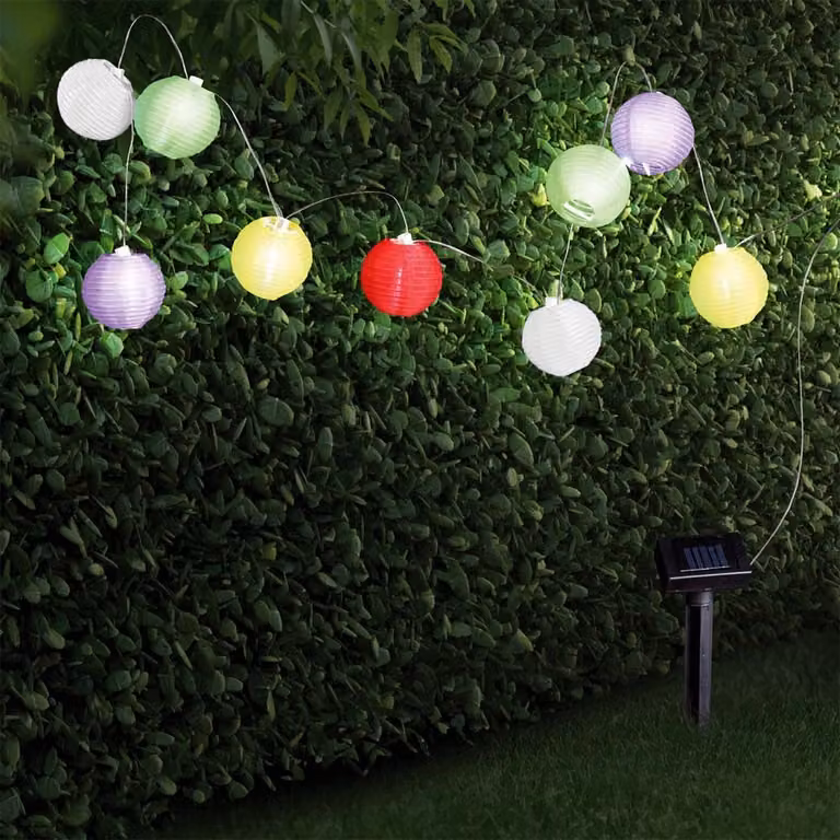 Catena di lanterne solari con 10 LED bianchi e batteria integrata
