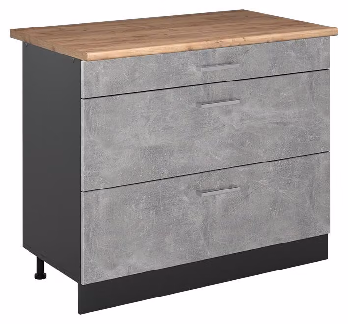 Mobiletto base per cucina Vicco R-Line Calcestruzzo/Antracite 100 cm piano di lavoro Rovere dorato, Model 71553