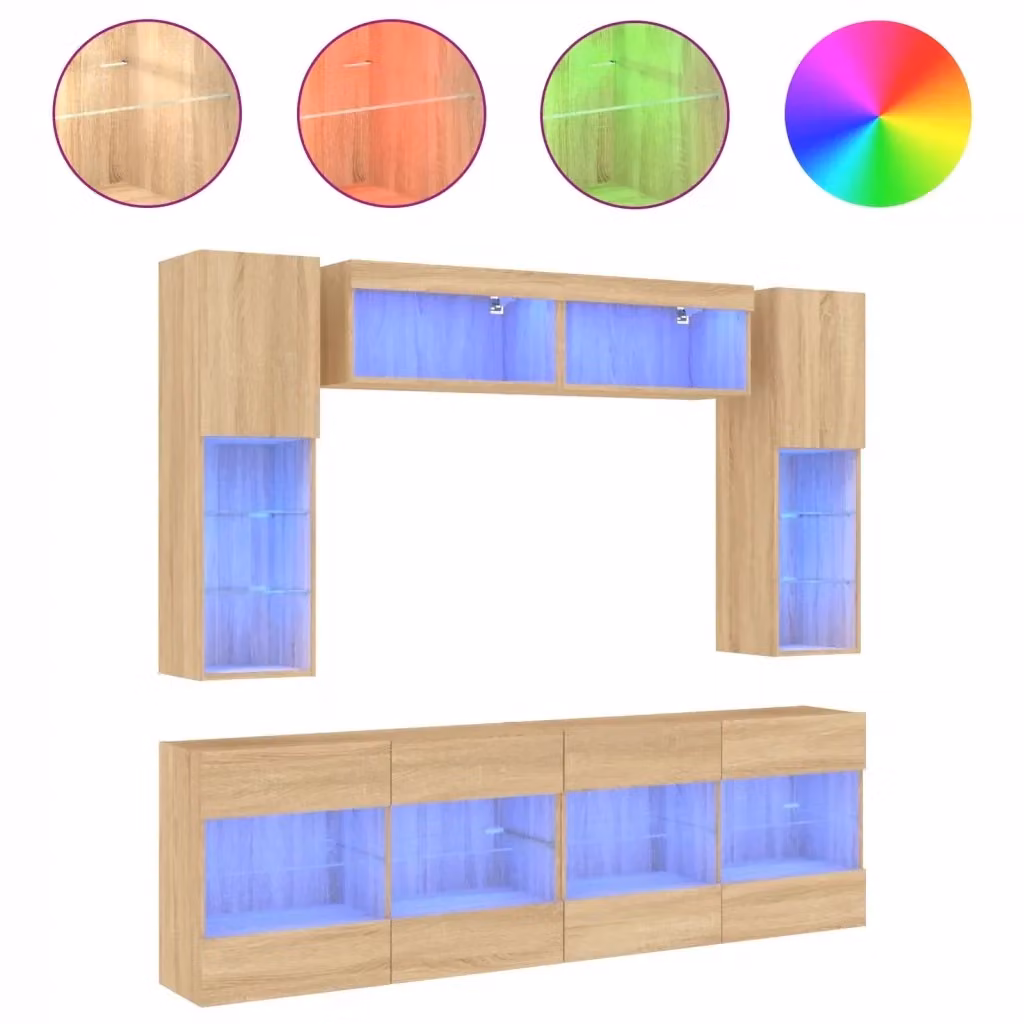 Set di mobili TV a muro da 6 pezzi vidaXL in rovere color marrone con finitura opaca per soggiorno o ufficio in casa – 2