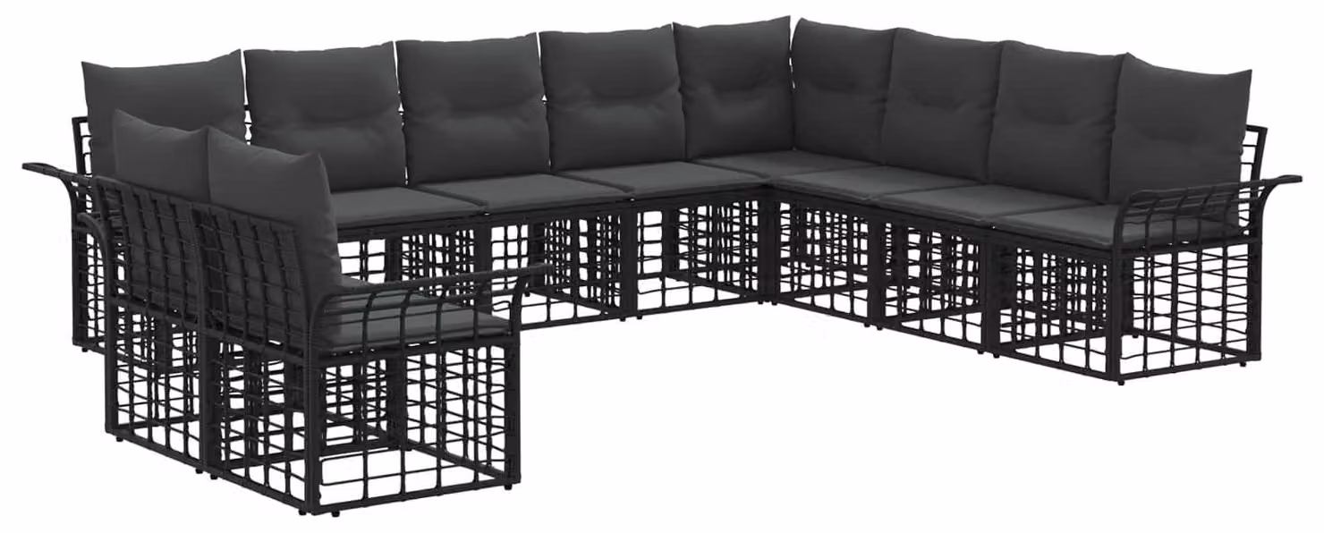 Set di divani da esterno 10 pcs Nero e Grigio scuro Poliestere