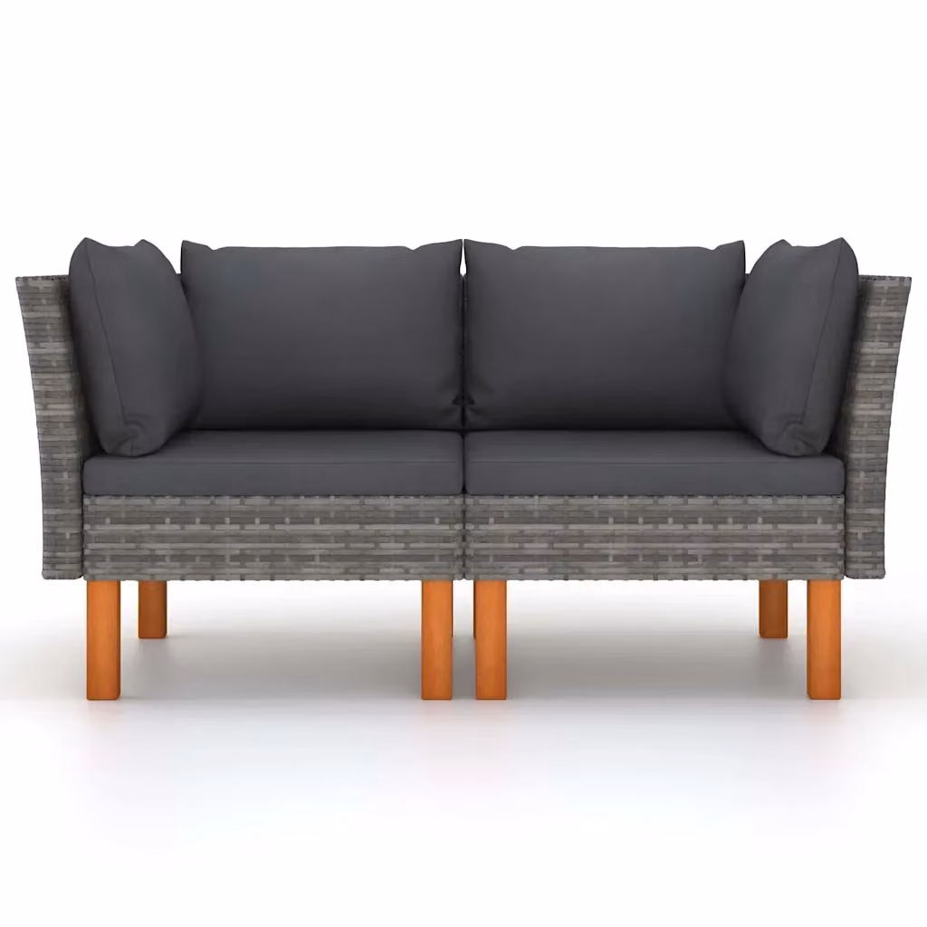 Set di 2 poltrone angolari in polyrattan e legno di eucalipto oliato, colore antracite, design moderno per giardino – 2