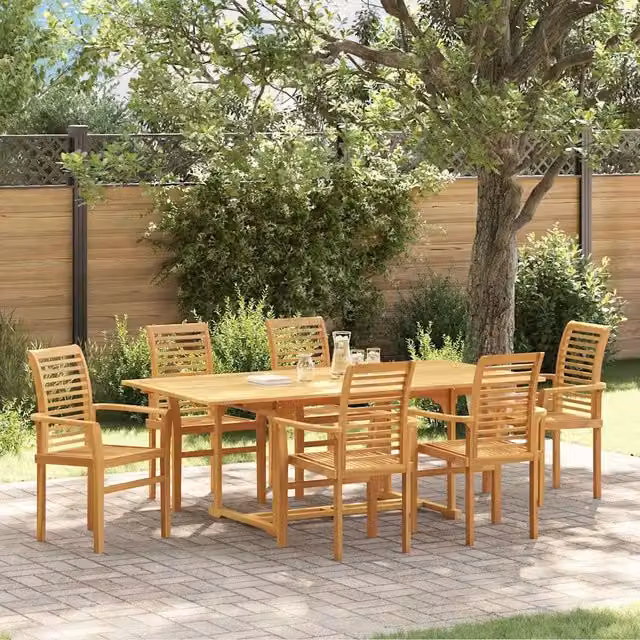 Set da pranzo per giardino e terrazzo vidaXL in legno di teak marrone, composto da 7 pezzi, con tavolo rettangolare estensibile, L: 200 cm, P: 100 cm, H: 75 cm
