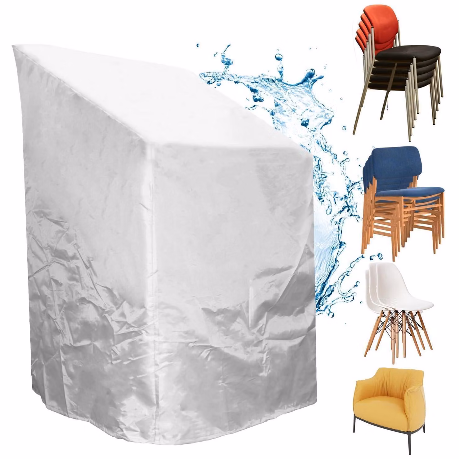 Copertura protettiva per sedie da giardino, realizzata in poliestere Oxford 210D, resistente ai raggi UV e idrorepellente, disponibile nelle dimensioni 70x70x80 cm o 70x70x120 cm