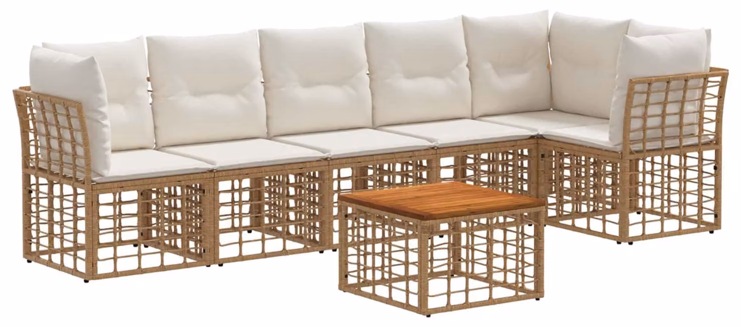 Set Divano da Giardino 7 pcs Naturale e Bianco Crema polyrattan