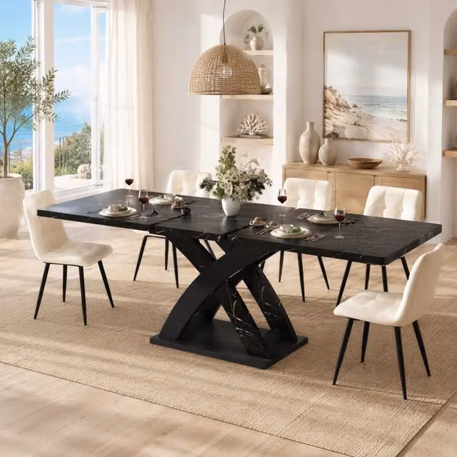 Tavolo da pranzo allungabile MIVRAY con struttura a X e piano in MDF, L: 120 cm, P: 80 cm, H: 75 cm, colore nero