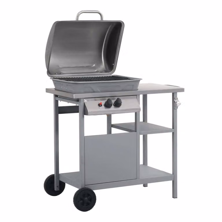 vidaXL Barbecue a gas con tavolino su 3 livelli Argento