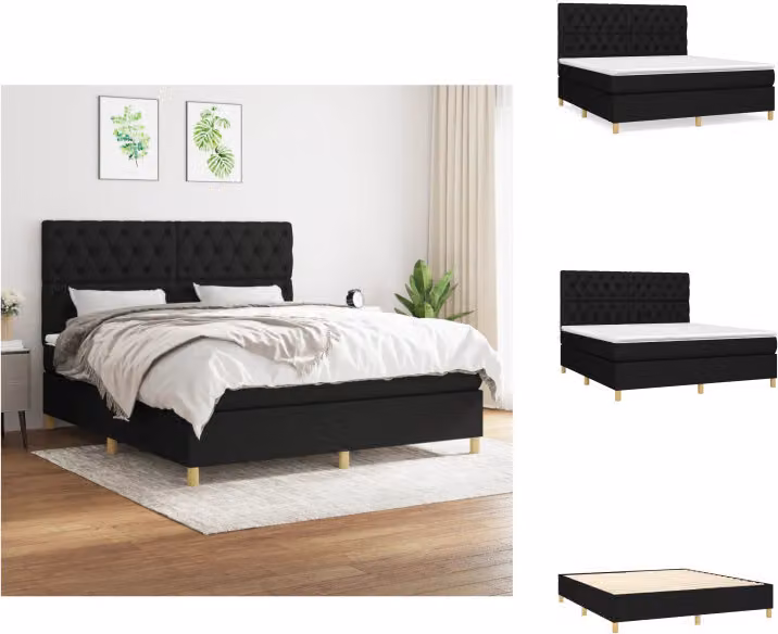 vidaXL Letto a molle con materasso nero 160x200 cm in tessuto - Letti e strutture letto