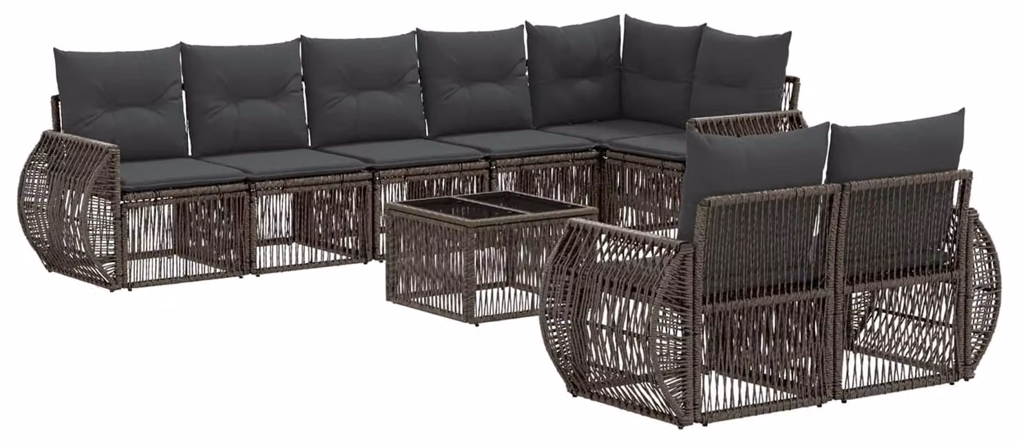 Set Divano da Giardino 9 pcs Grigio e Grigio Scuro polyrattan