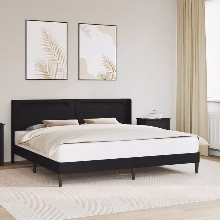 Letto matrimoniale moderno vidaXL con testiera in similpelle nero, illuminazione sottostante e porta USB, L/P/H: 180 x 200 x 96 cm