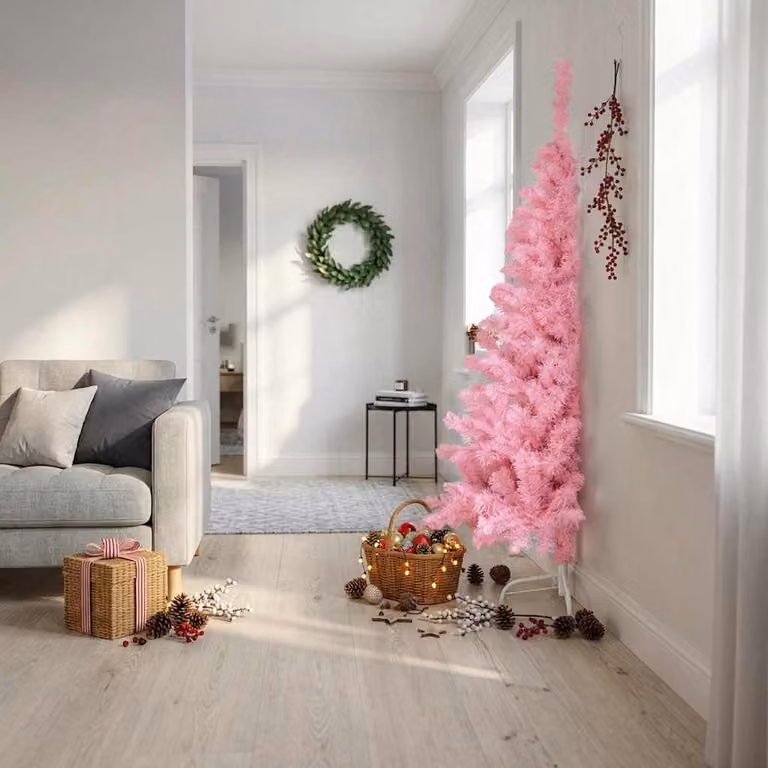 vidaXL Albero di Natale Artificiale a Metà con Supporto Rosa 180cm PVC