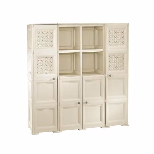 MA MAISON Armadio in Plastica 157 x 43 x 164 cm con 4 Ante e Ripiani – Mobile Alto Contenitore Salvaspazio per Organizzazione Casa e Zona Living (Angora)
