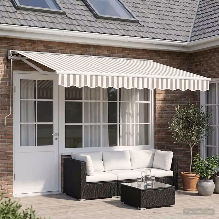 Tettuccio elettrico retrattile vidaXL in alluminio e poliestere, Grigio chiaro e bianco, L: 5 m x P: 3 m