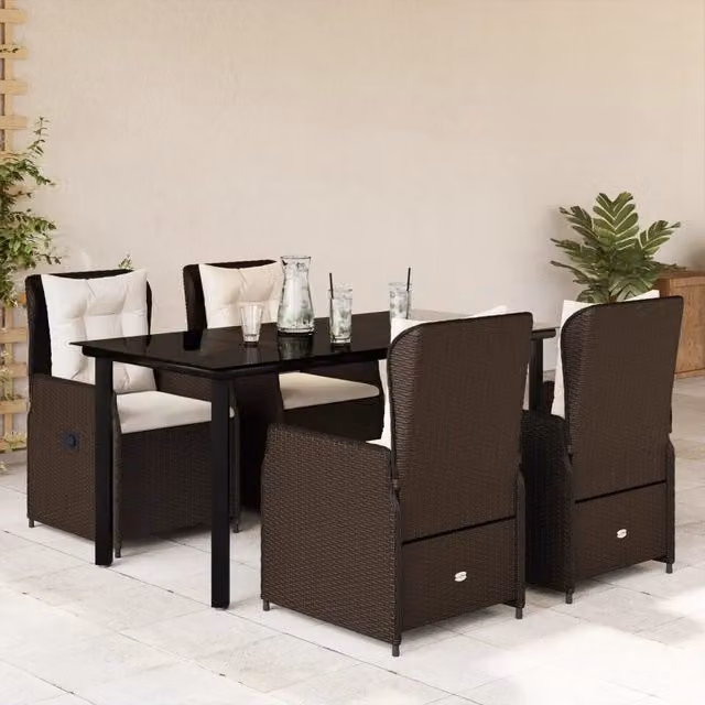 Set da Pranzo da Giardino 5pz con Cuscini in Polyrattan Marrone 3262850