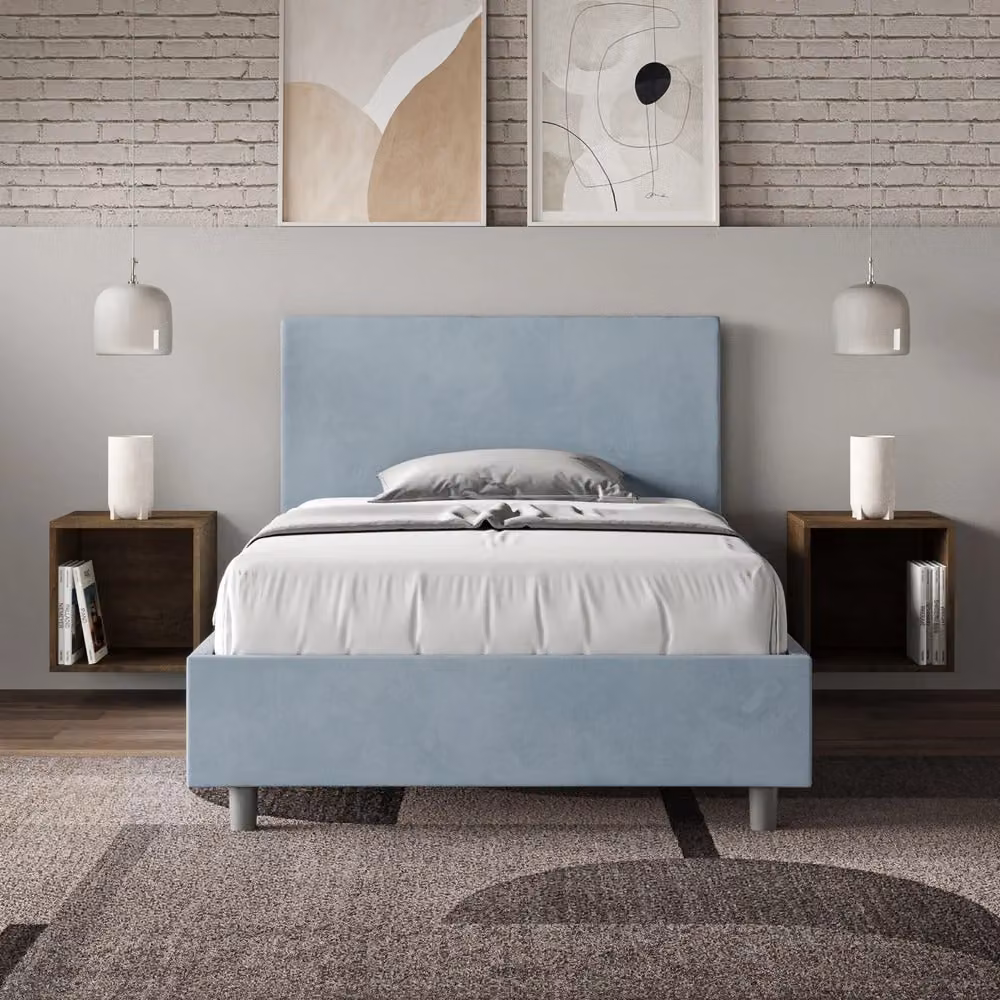 Letto Singolo Adele Giordanoshop con Contenitore a Alzata in Tessuto Microfibra Blu L 80 cm x P 200 cm – 2