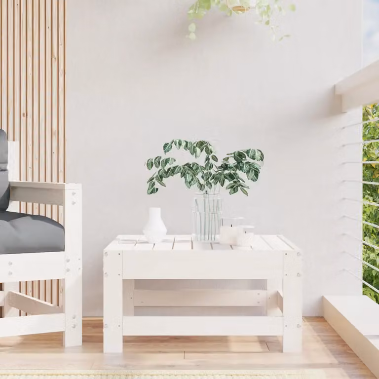 vidaXL Poggiapiedi da Giardino in Legno di Pino Bianco con Stile Rustico L: 62 cm, P: 32 cm, H: 32 cm