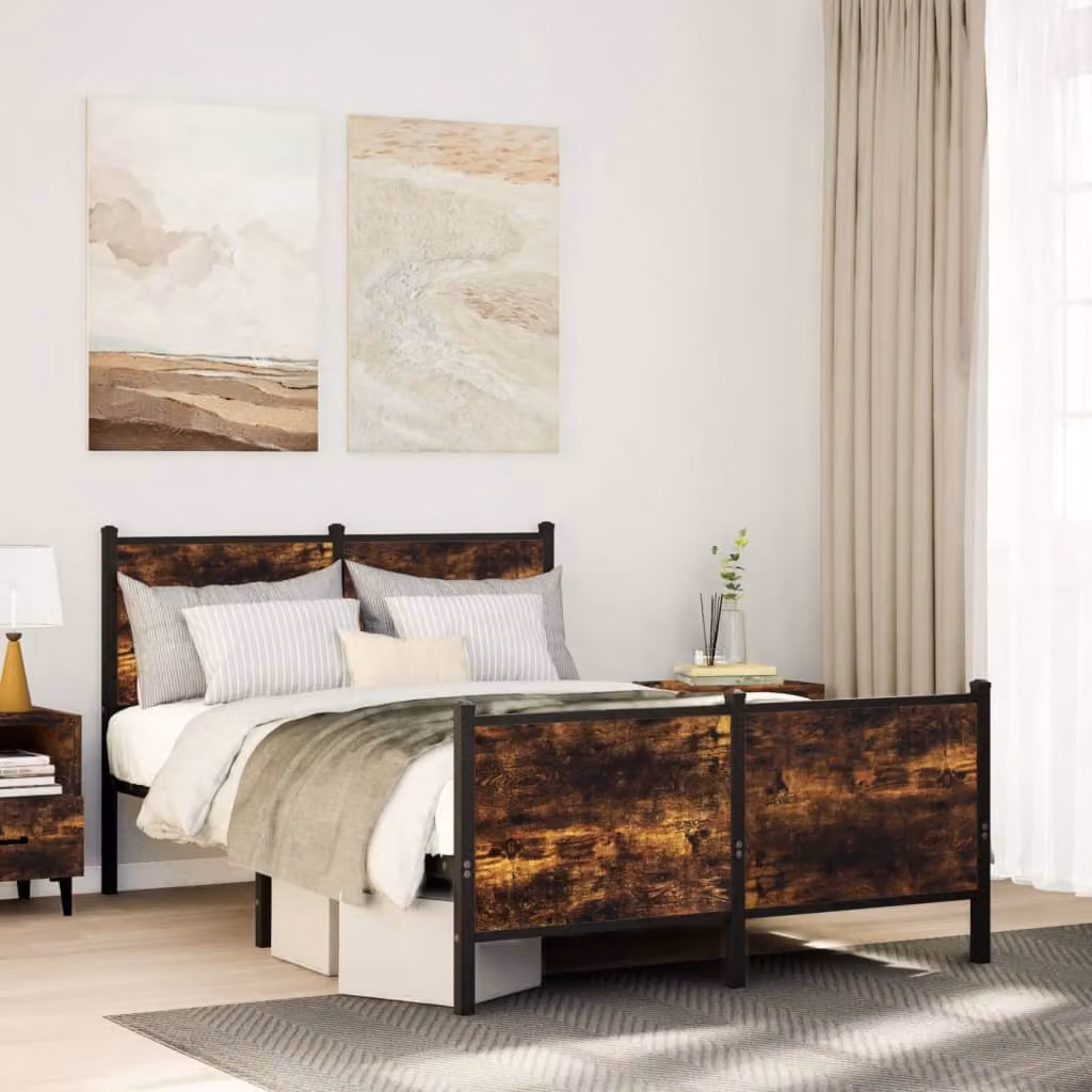 vidaXL Giroletto in Metallo Rovere Fumo senza Materasso L: 120 cm, P: 200 cm