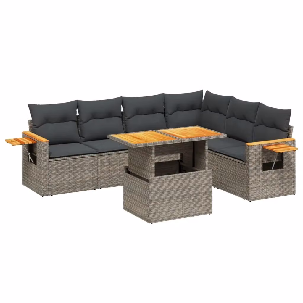 Set di divani da giardino vidaXL in polyrattan grigio con 7 pezzi e cuscini inclusi – 2
