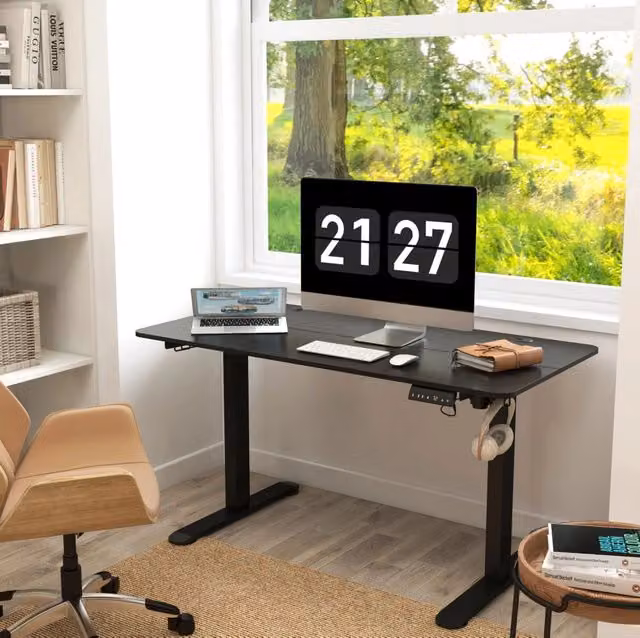Scrivania elettrica regolabile in altezza 140x70 cm con protezione anti-collisione e memoria, struttura in truciolato nero