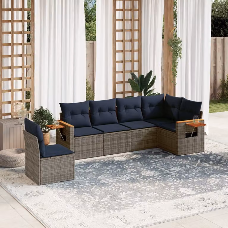 Maison Exclusive - Set Divani da Giardino 6 pz con Cuscini Grigio in Polyrattan