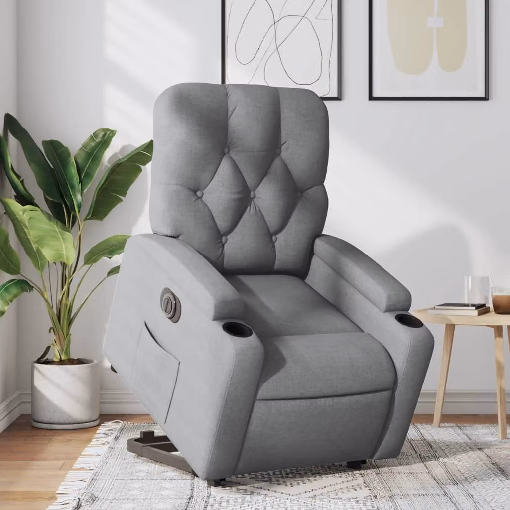 vidaXL Poltrona Reclinante Alzapersona Elettrica Grigio Chiaro in Tessuto – 1
