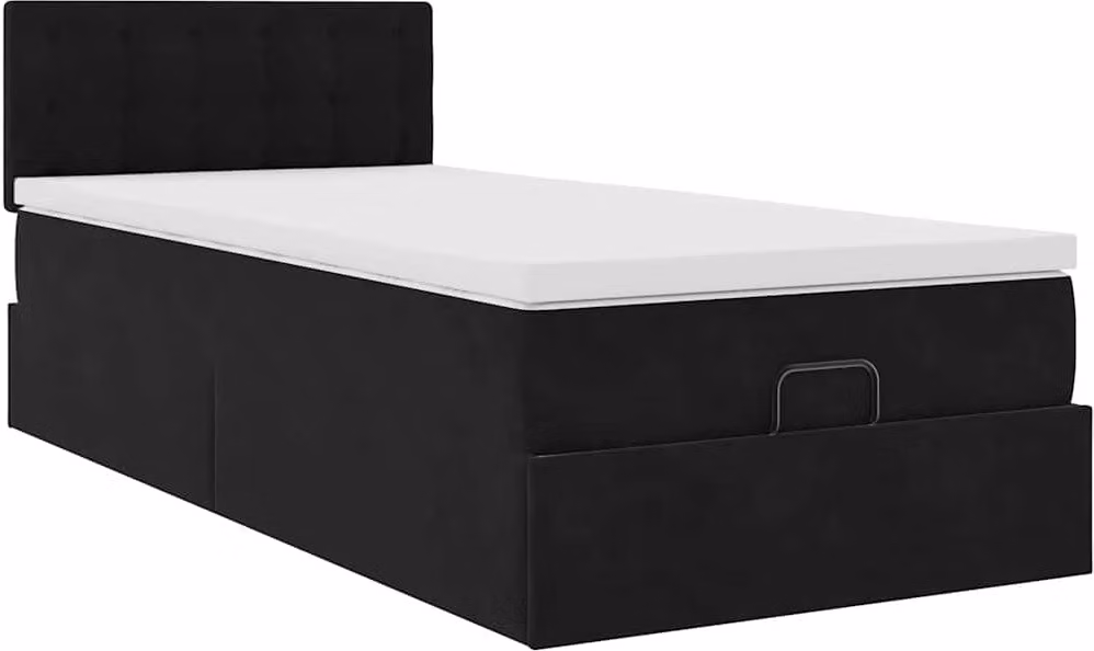 Struttura Letto Pouf con Materasso Nero 100x200 cm Velluto