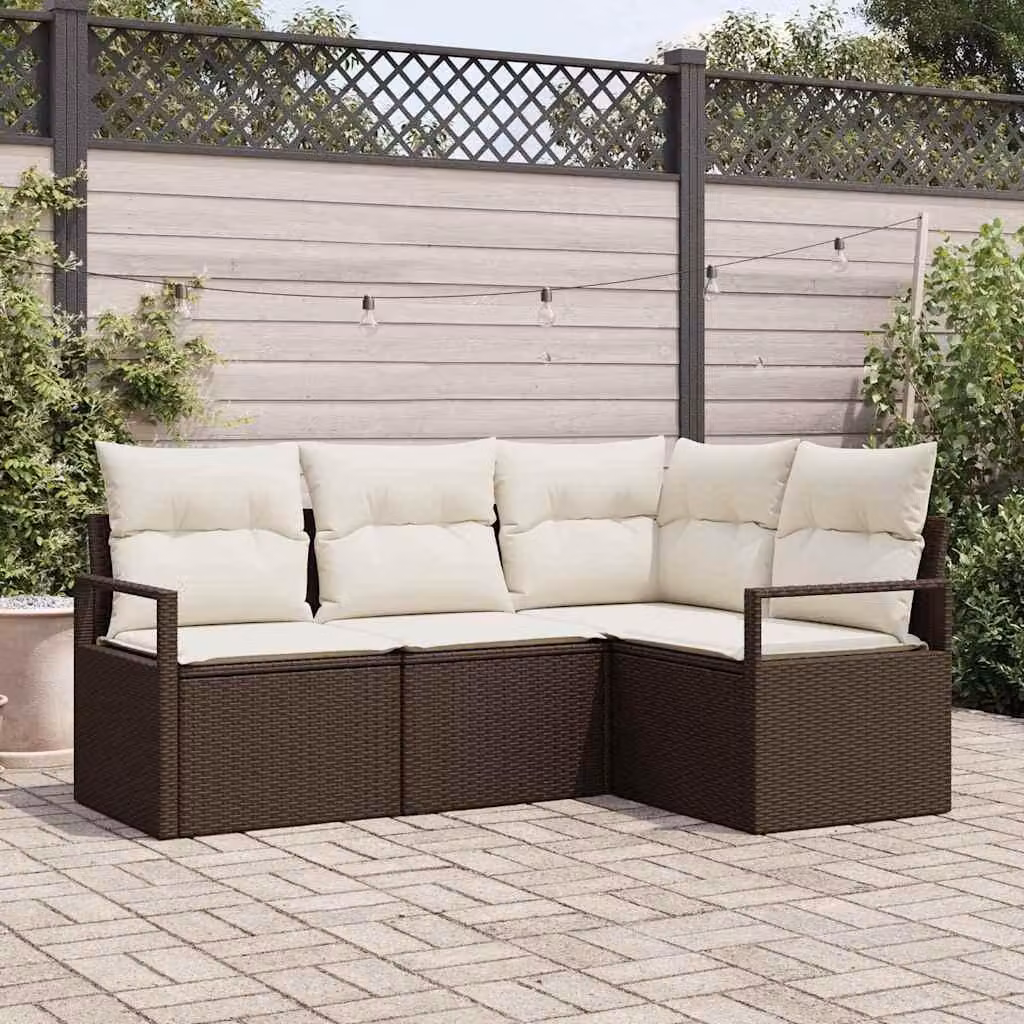 Maison Exclusive - Set di divani da salotto, 4 pezzi, color marrone e bianco, in rattan sintetico