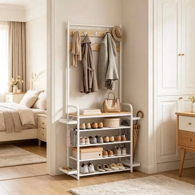 Appendiabiti da Ingresso ¨C Minimal ¨C Legno Rovere con Ripiani Multiuso Salvaspazio