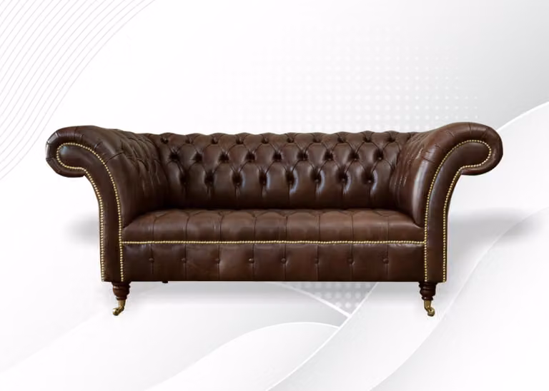 Chesterfield Samt Designer Sofa 2 Sitzer Couch Textil Leder Garnitur Braun