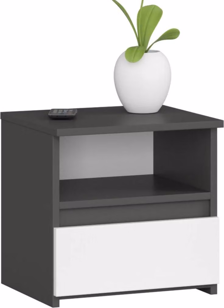 Comodino VALESTRA con ripiano - grigio scuro / bianco