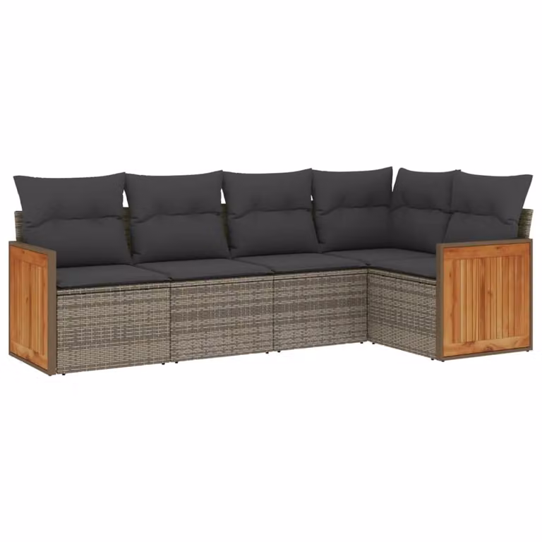 Set Divano da Giardino 5 pz con Cuscini Grigio in Polyrattan