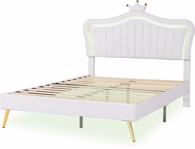 Letto Matrimoniale per Bambini Chicfurn Bianco con LED Regolabile e Testiera Regolabile L/P/H: 140 x 200 x 152 cm