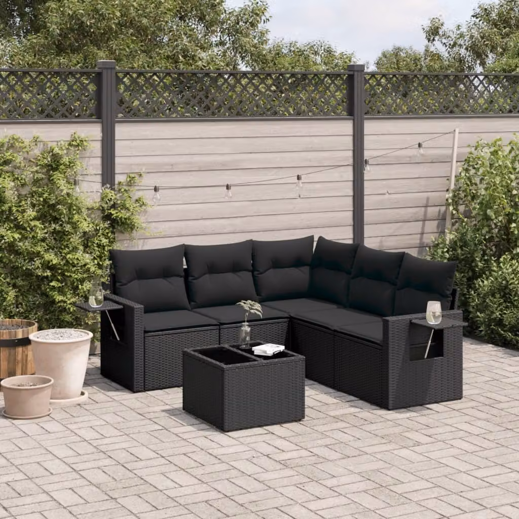 Maison Exclusive - Set Divano da Giardino 6 pz con Cuscini Nero in Polyrattan
