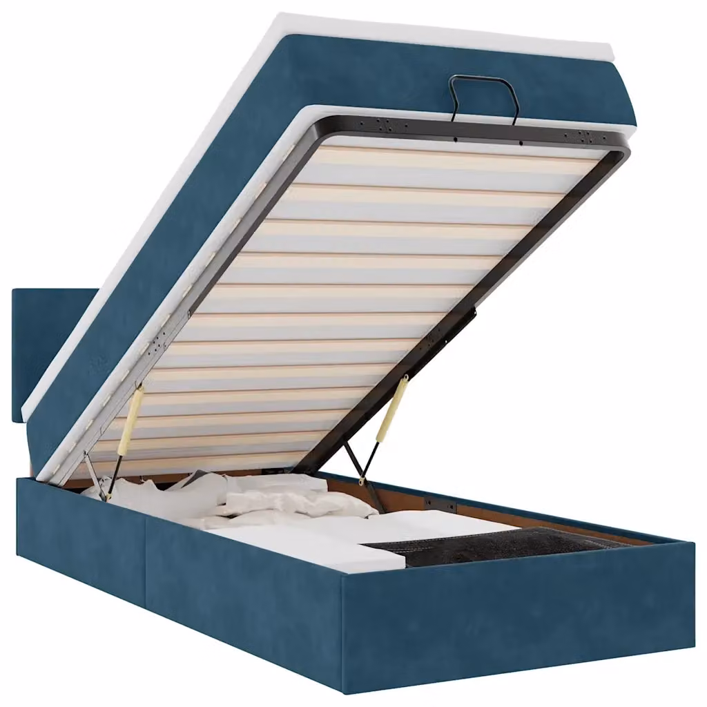 Letto con contenitore a sollevamento vidaXL in velluto blu e bianco con materasso L: 90 cm, P: 190 cm, H: 88 cm – 2