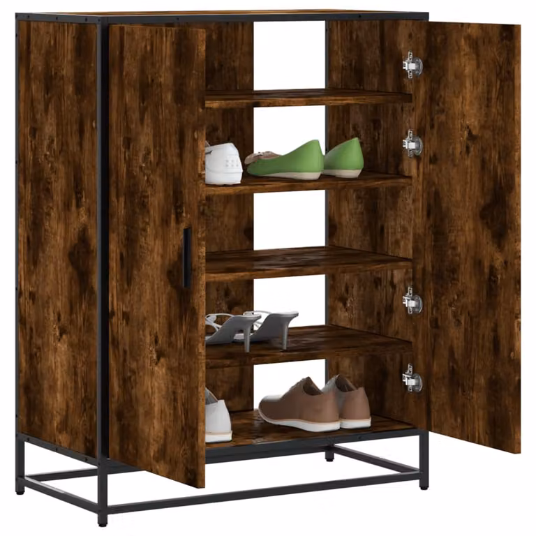 Scarpiera a parete vidaXL in stile industriale in legno e metallo, colore rovere fumo, L: 75 cm, P: 38 cm, H: 97,5 cm