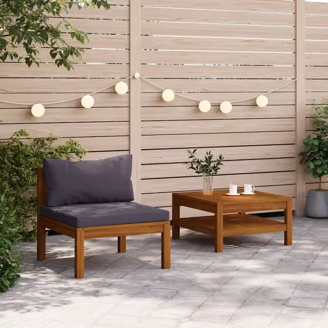 Set da giardino moderno vidaXL in legno di acacia con cuscini grigi – 1