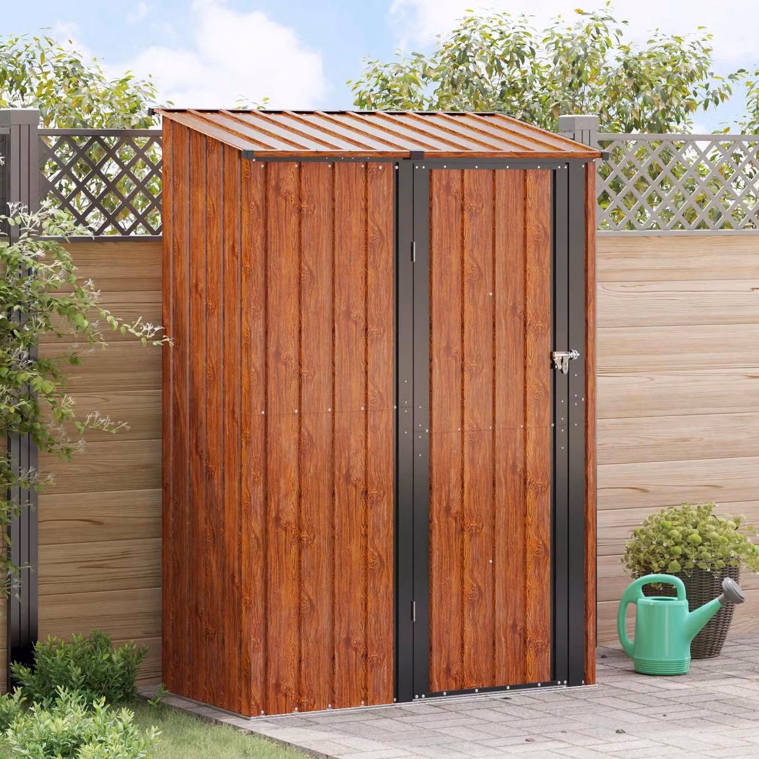 Casetta da giardino moderna vidaXL in metallo marrone L 140,5 x P 74 x H 200 cm – 1