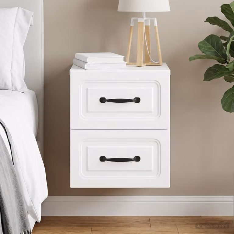 Mobiletto da notte a muro con cassetto vidaXL Bianco L: 34,5 cm, P: 33 cm, H: 40 cm