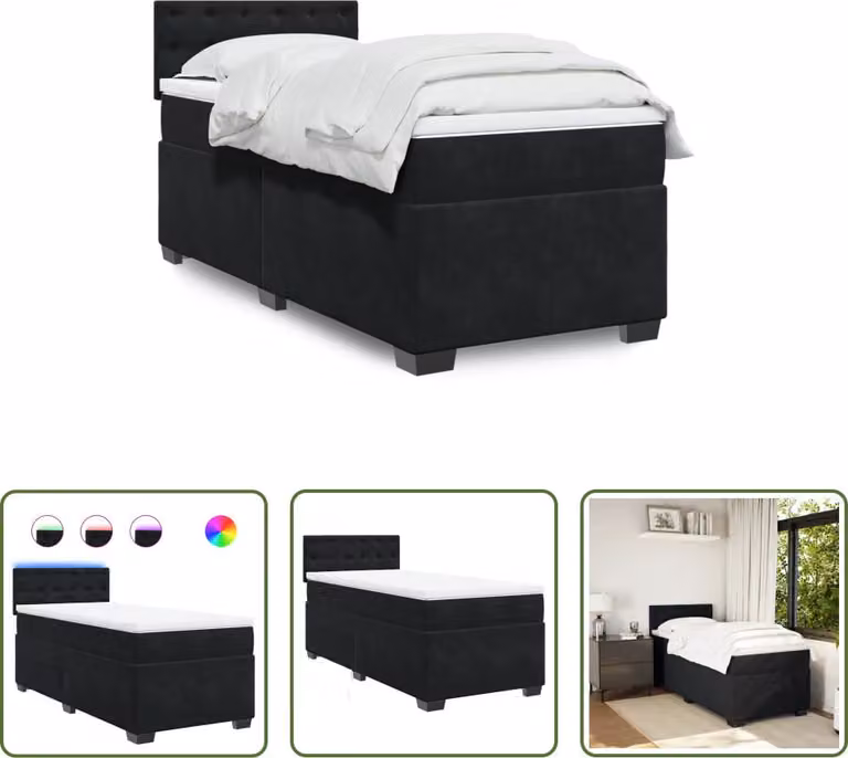 The Living Store Letto a molle con materasso nero 80x200 cm in velluto