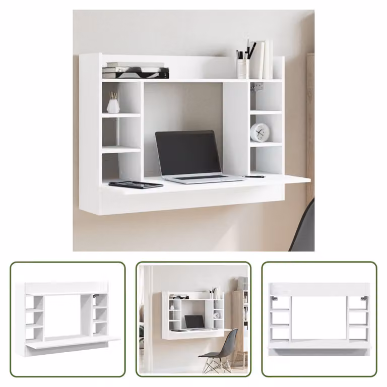 The Living Store Scrivania a muro Bianco 105x48x75 cm Materiale legno