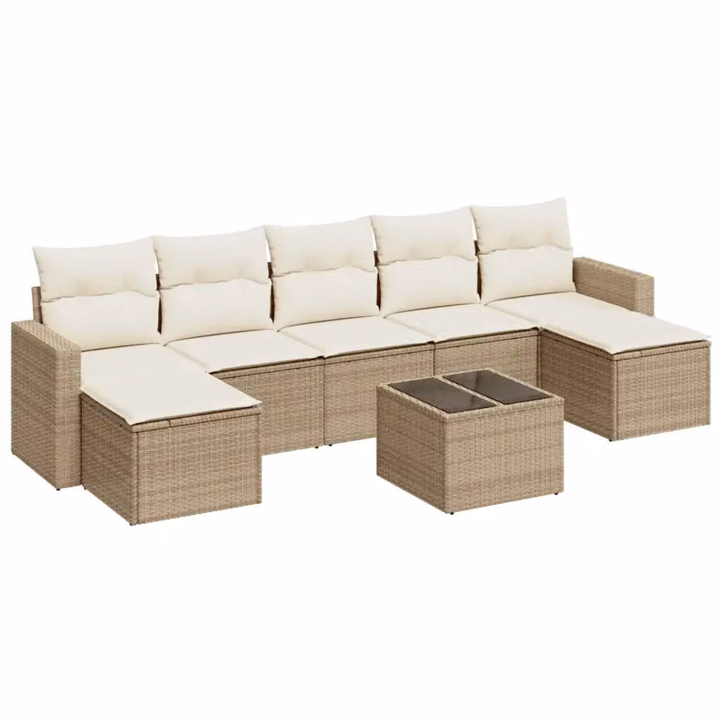 vidaXL Set Divano da Giardino 8 pz Moderno con Cuscini Beige e Tavolino in Vetro – 2