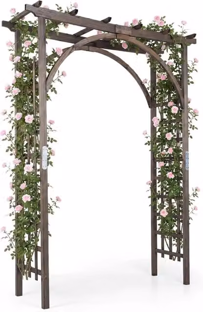 Arco da Giardino Costway in Legno e Metallo Marrone con Tetto Piatto per Rampicanti, L: 160 cm, P: 60 cm, H: 216 cm