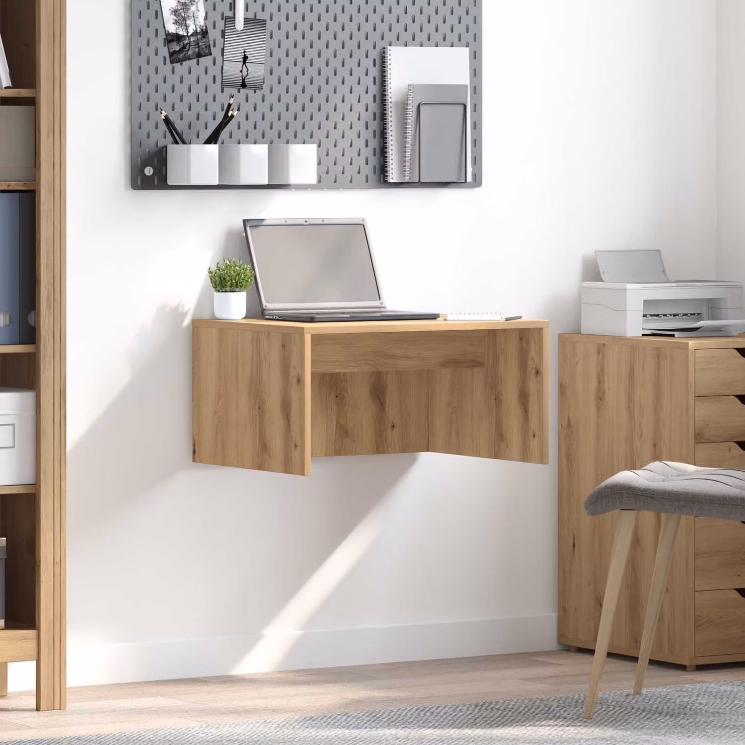 Scrivania a parete sospesa vidaXL in legno ingegnerizzato color rovere, L: 60 cm, P: 30 cm, H: 45 cm