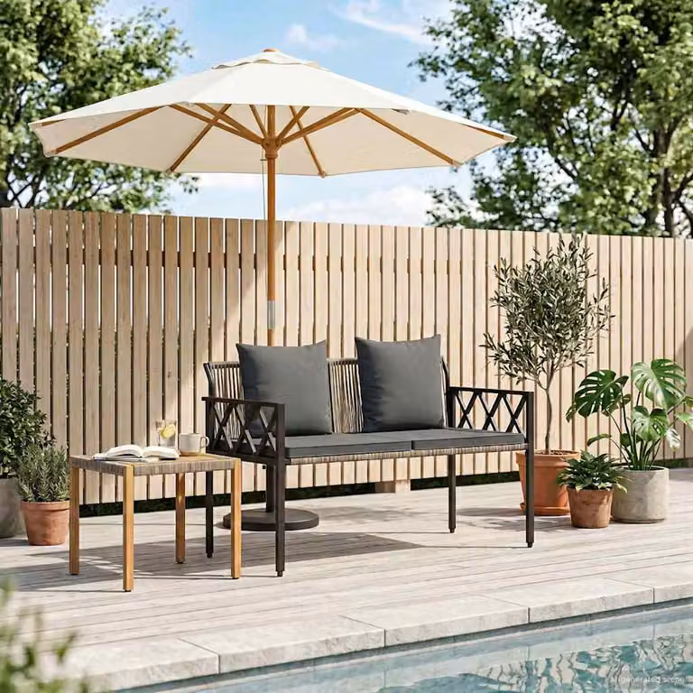 Panchina da esterno a 2 posti vidaXL in rattan grigio con braccioli L/P/H: 116 x 56 x 75 cm