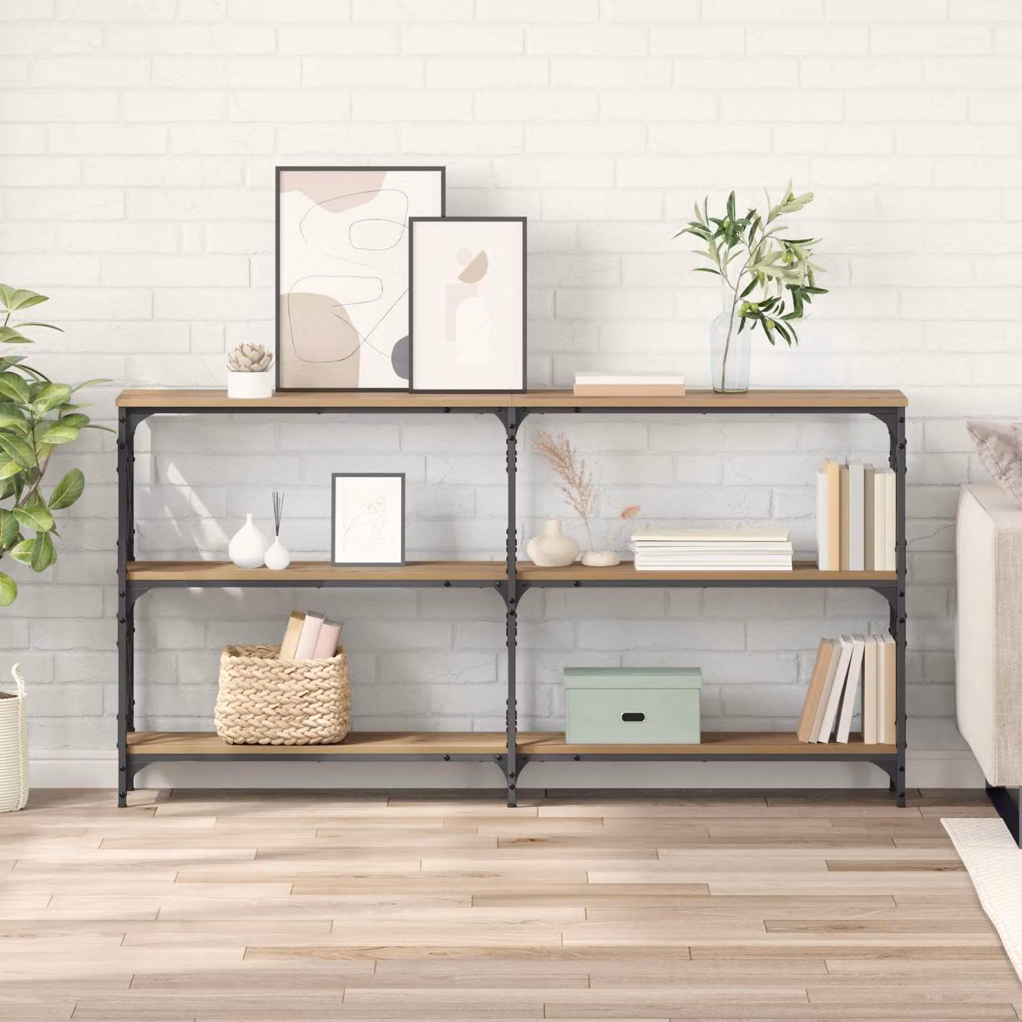 vidaXL Tavolo consolle moderno in rovere marrone L: 156 cm, P: 28 cm, H: 80,5 cm