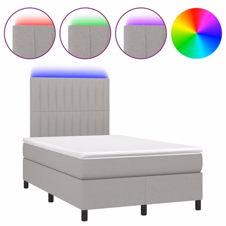 Letto a Molle Materasso e LED Grigio Chiaro 120x200 cm Tessuto