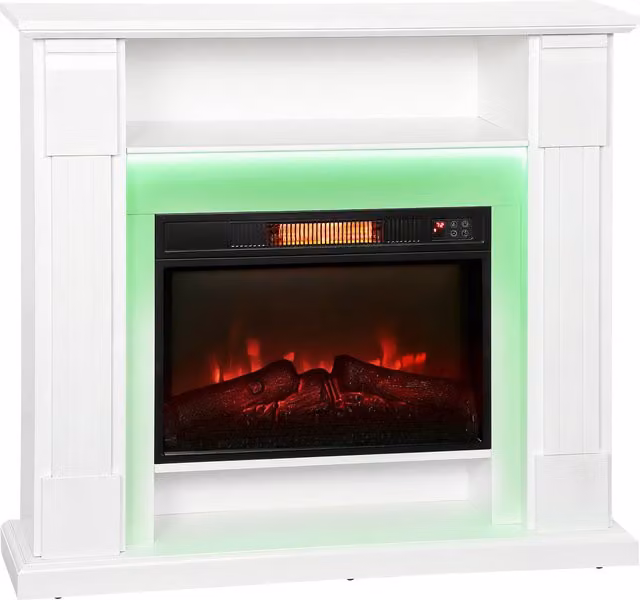 HOMCOM Camino Elettrico 1800W Regolabile con Fiamma 3D, Ripiano, Timer e Telecomando, 105x27x97 cm, Bianco   Aosom Italy