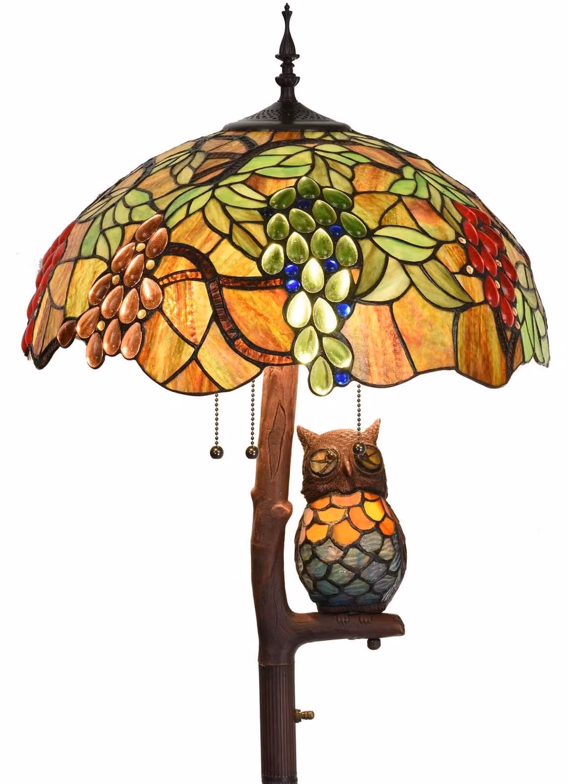Lampada da terra Tiffany vetro piombato - Paralume 18 pollici - Altezza 65 pollici - Motivo uva