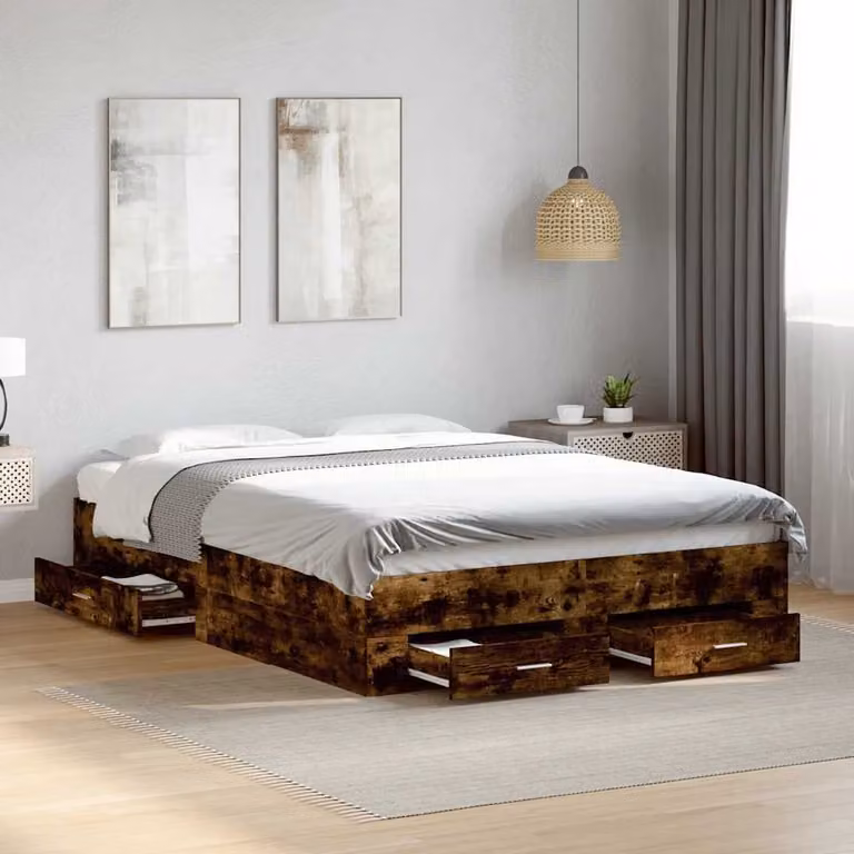 vidaXL Giroletto con Cassetti in Rovere Fumo, L 140 x P 190 cm, Legno Multistrato e MDF